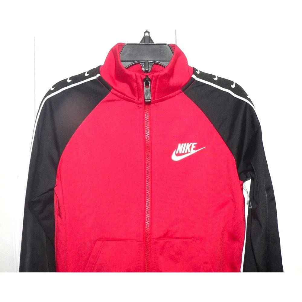 Nike Boys Swoosh Tricot Full Zip‎ Track Jacket in Red/Black/White 4-5Years